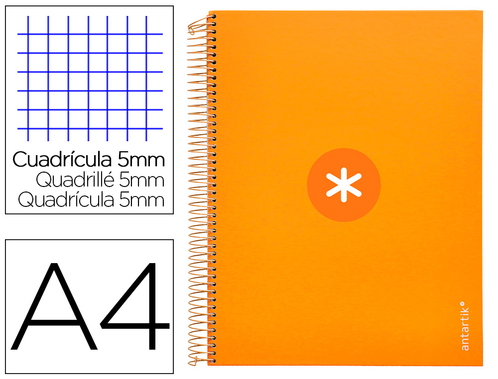 CAHIER SPIRALE LIDERPAPEL ANTARTIK A4 240P 100G         REMBORDE 5X5MM MICROPERFORE 5 BANDES 4 TROUS COLORIS JAUNE