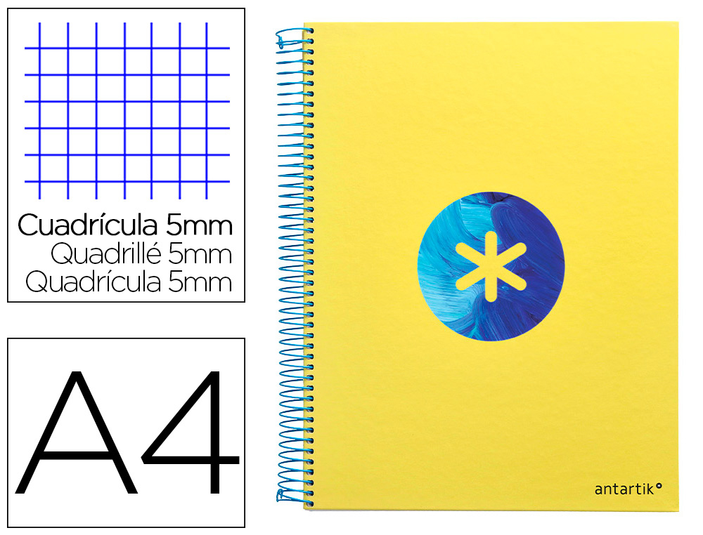 CAHIER SPIRALE LIDERPAPEL ANTARTIK A4 120F 100G REMBORDE5X5MM MICRO-PERF 5 BANDES 4   TROUS TRENDING 2020 JAUNE