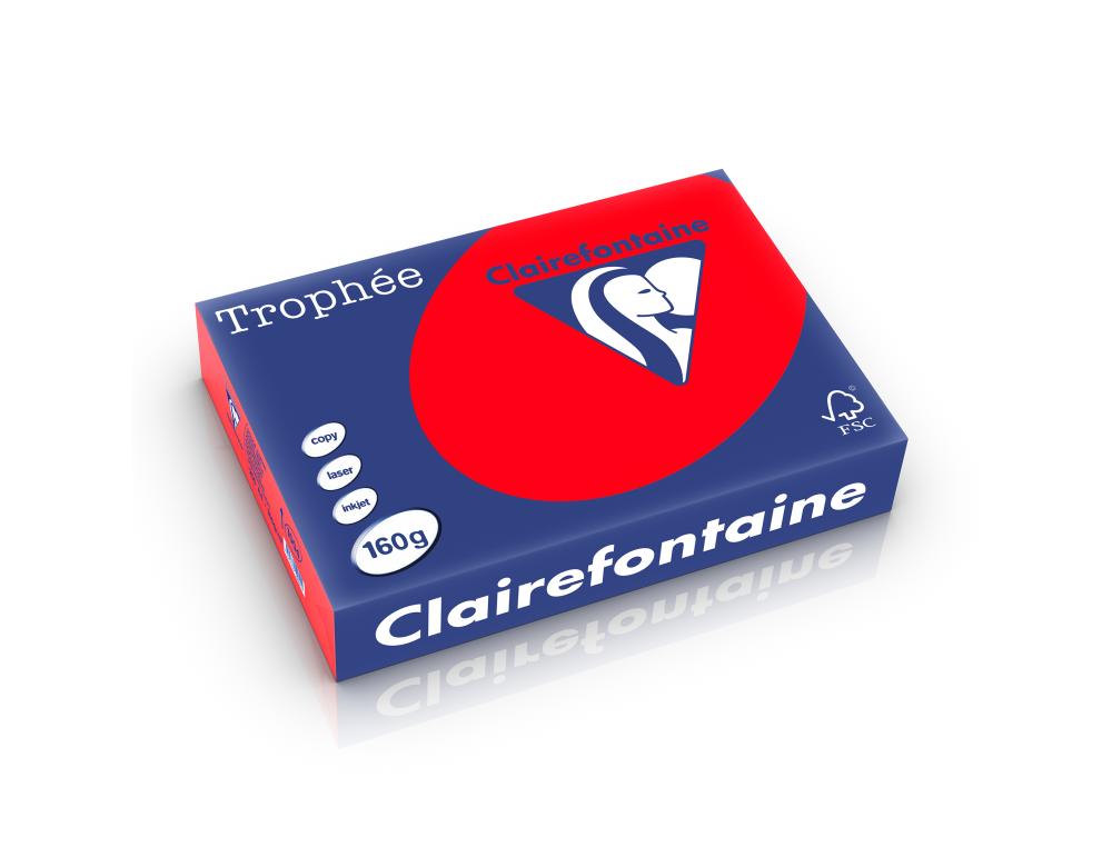 PAPIER A4 160G TRO.250F ROUG CRamette de papier A4 trophe intense rouge corail 160g Clairefontaine